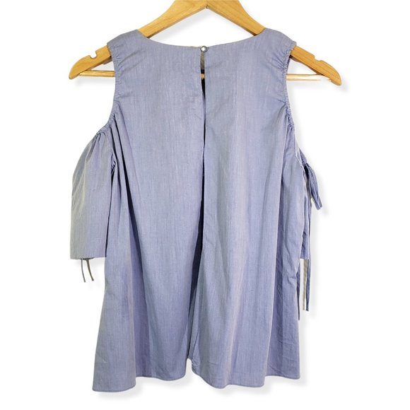 SAKS 5TH AVENUE Small Blue Cold Shoulder, Split Back, Round Neckline Top - Picture 3 of 11